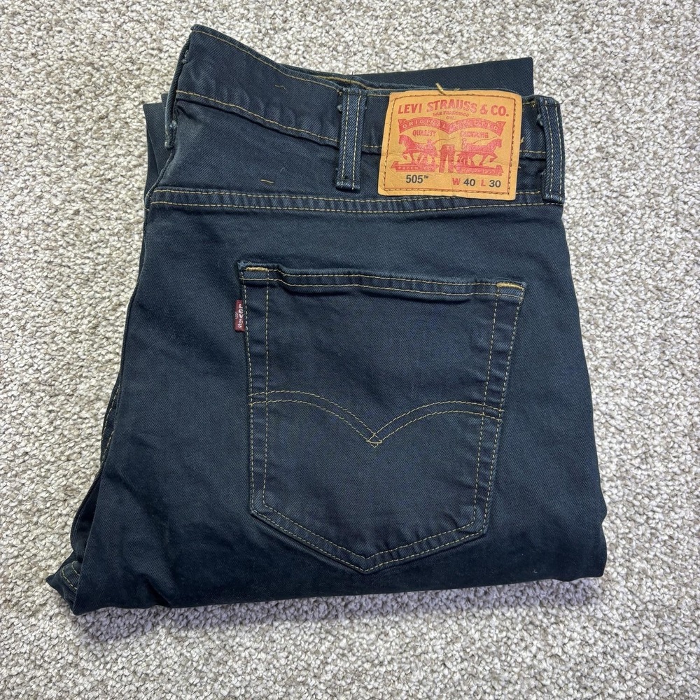 Levis 505 Jeans Mens 40x30 Blue Dark Wash Regular Straight Denim Pants Casual